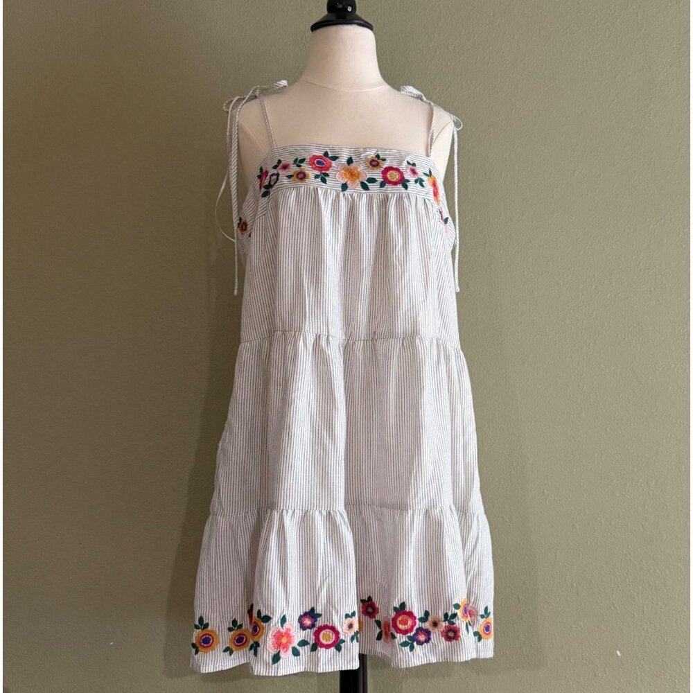 NWT size L Savanna Jane Womens Striped Sundress Embroidered Floral Boho Sleevele - Picture 2 of 11